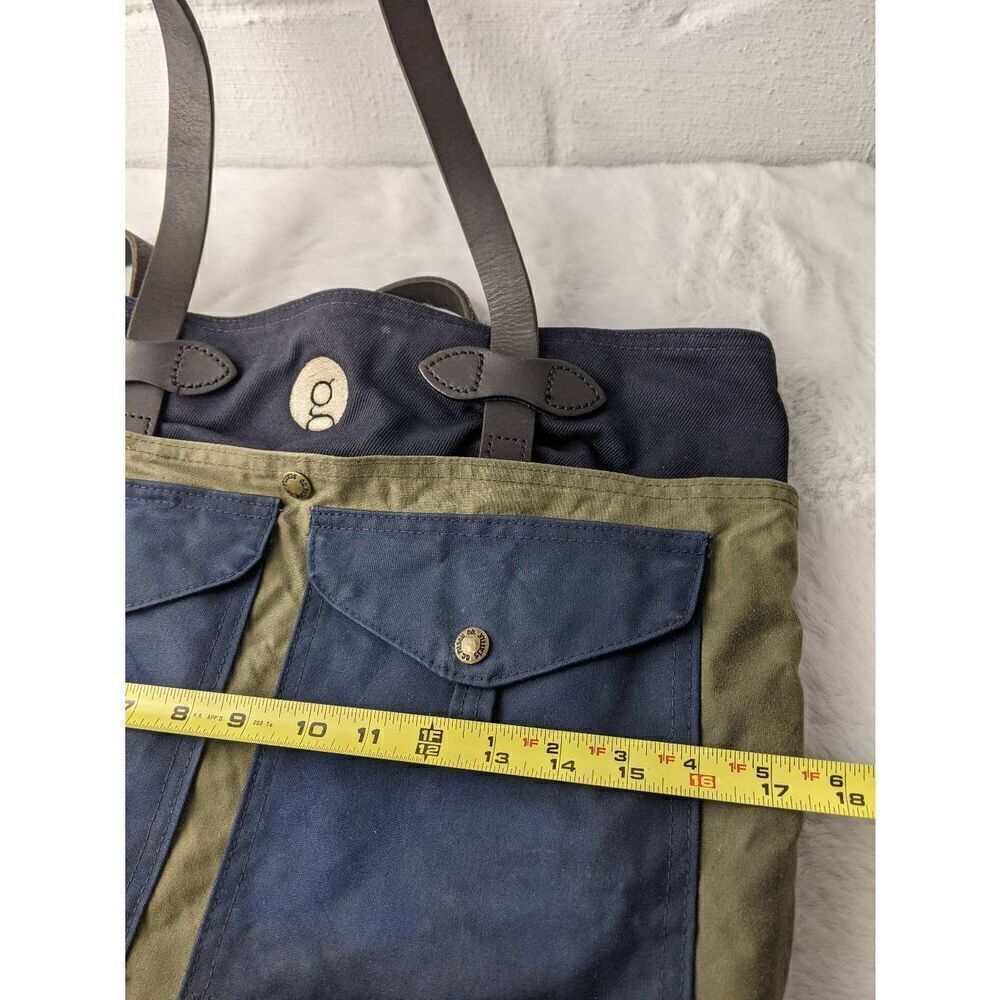 Filson Vintage Two Tone Tote Bag Canvas Green Navy w Pockets **Distressed Stains - Picture 14 of 16